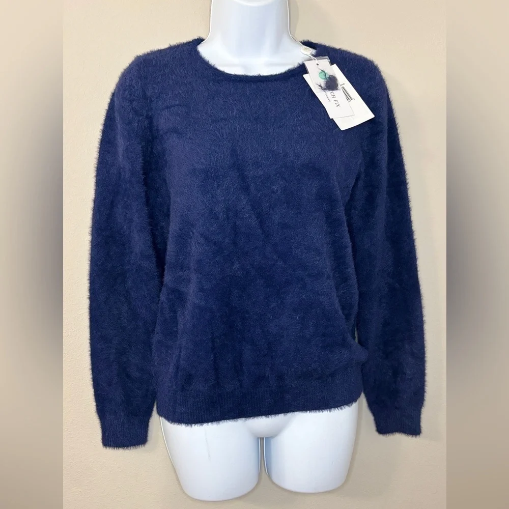 Evolution by Cyrus Navy Fuzzy Sweater | Size S | Long Sleeve | NWT